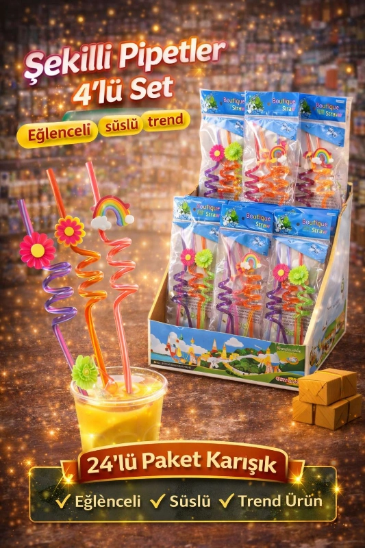 ŞEKİLLİ SÜSLÜ PİPETLER 4LÜ / 24LÜ PAKET